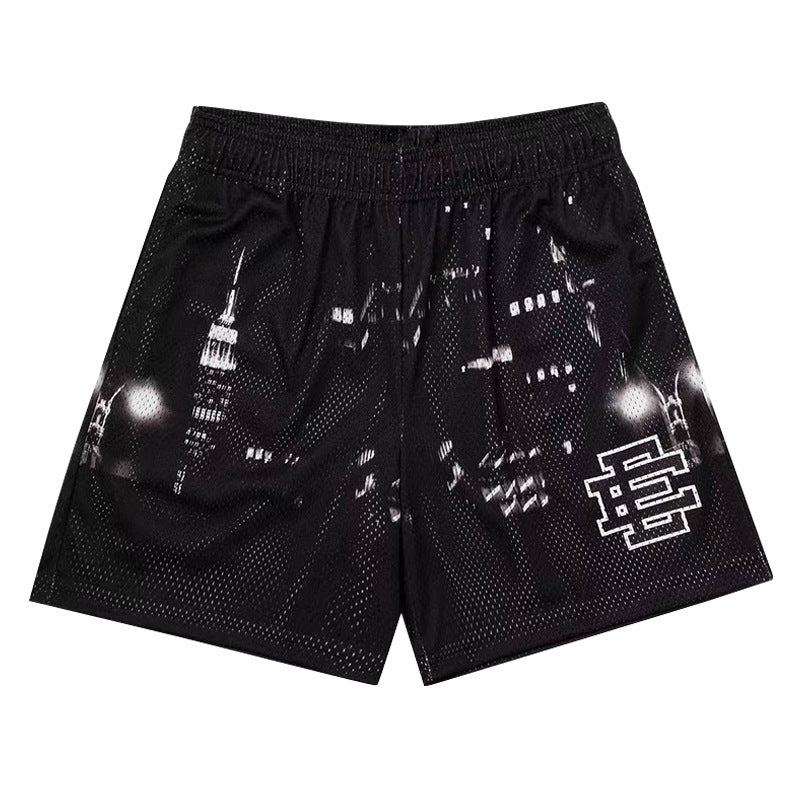 Summer mesh EE shorts American fashion brand fitness training pants breathable quick dry beach pants three-quarter pants men