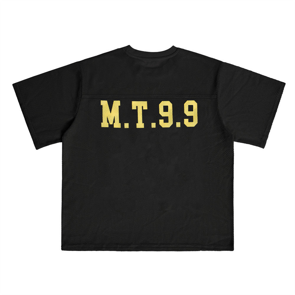 99 printed short-sleeved T-shirt for men, summer trend layering, breathable, perforated mesh loose ock