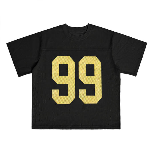99 printed short-sleeved T-shirt for men, summer trend layering, breathable, perforated mesh loose ock
