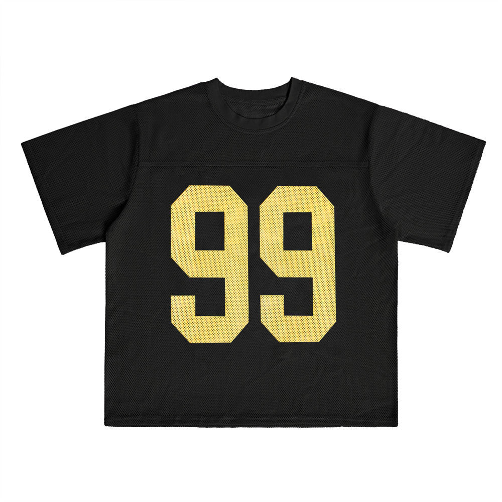 99 printed short-sleeved T-shirt for men, summer trend layering, breathable, perforated mesh loose ock