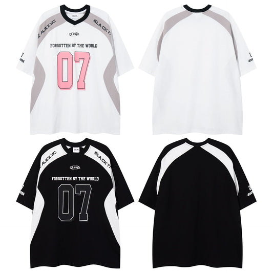 American street sporty style patchwork color-blocking short-sleeved T-shirt, a loose and casual summer couple's top for both men and women