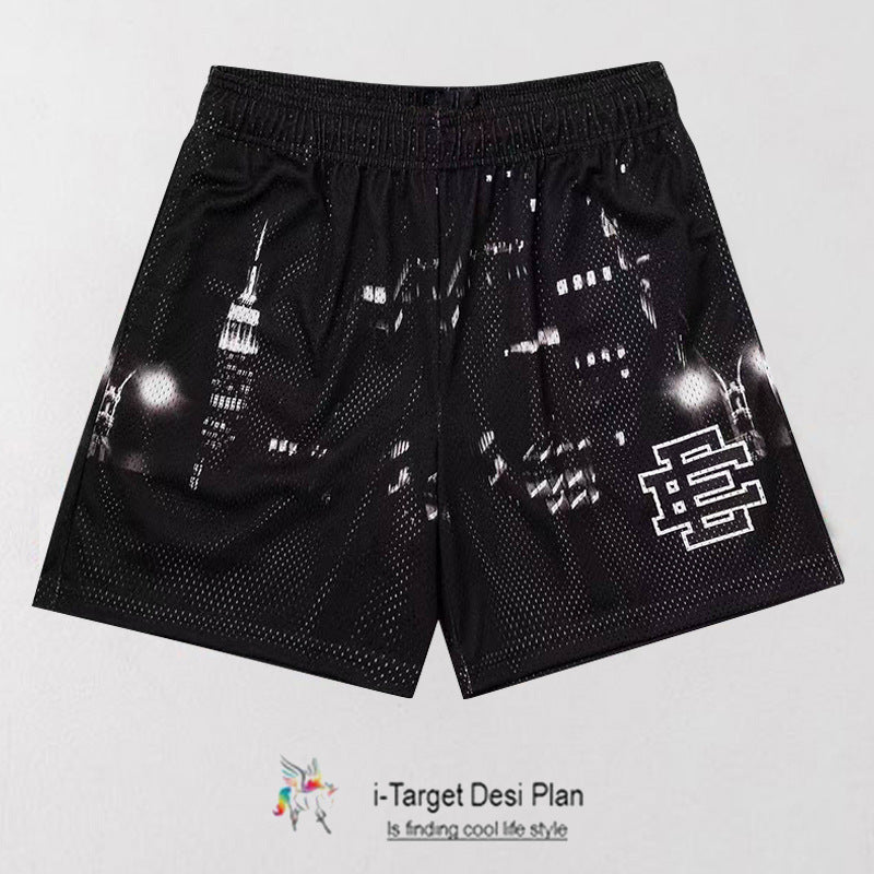 Summer mesh EE shorts American fashion brand fitness training pants breathable quick dry beach pants three-quarter pants men
